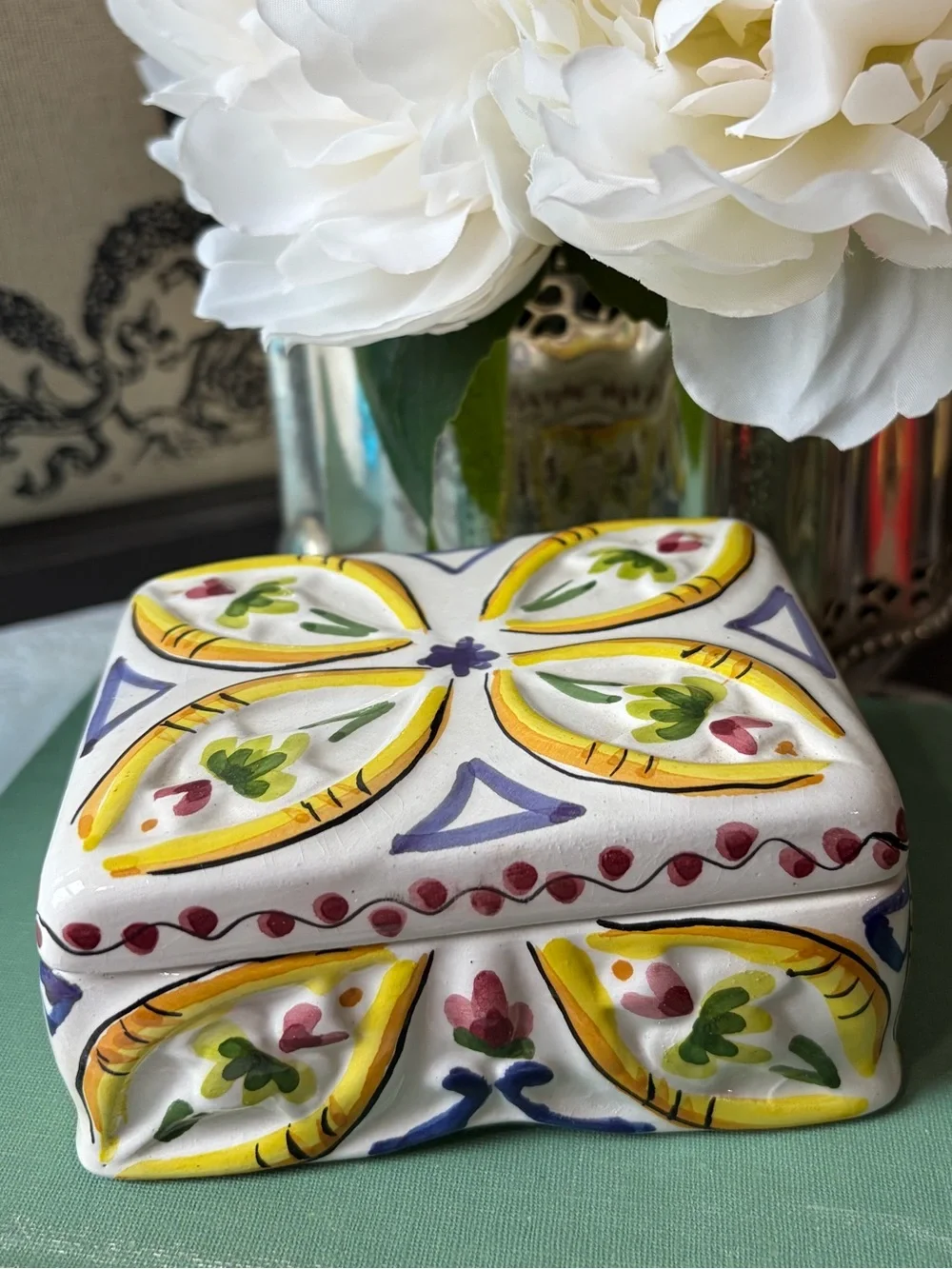 Ceramic Pottery trinket box PORTUGAL hand painted
